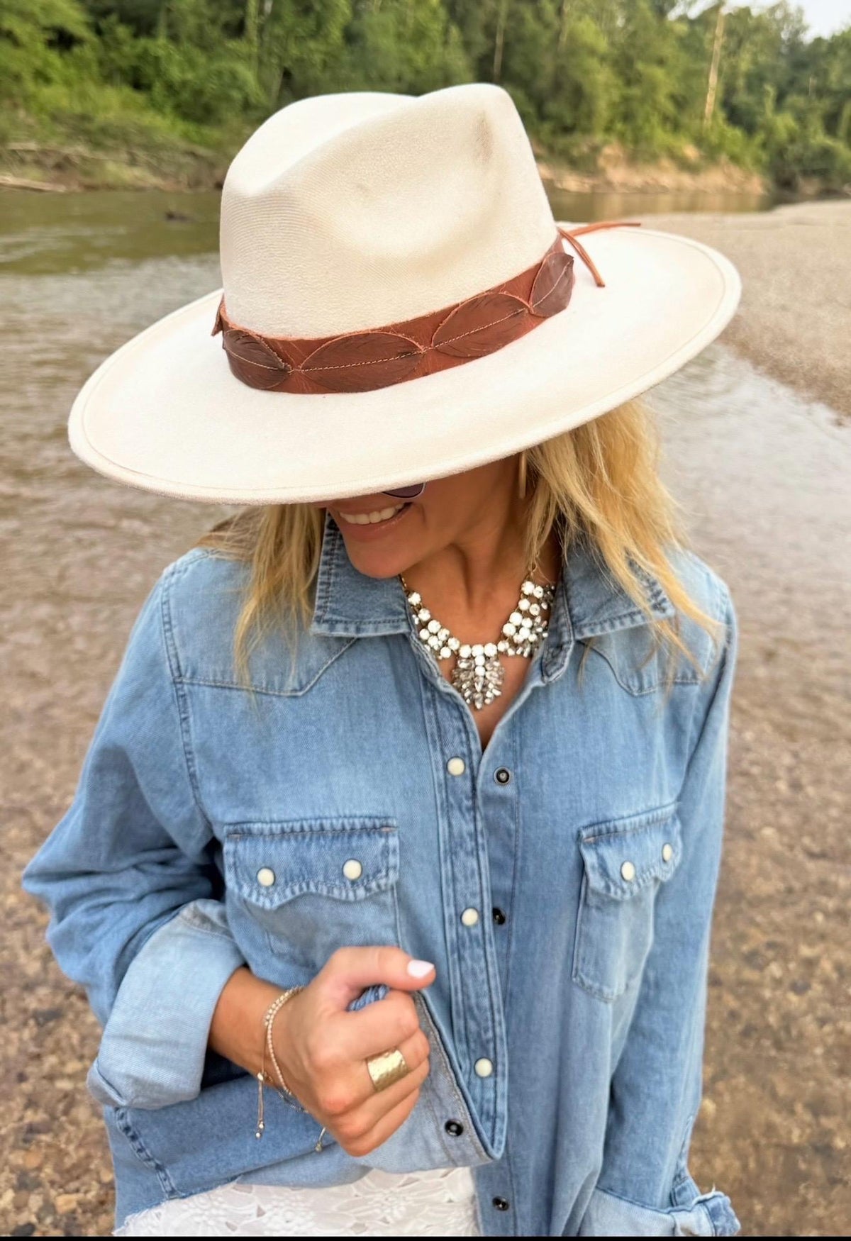 Leather Hat Band with Hand-Cut Feathers